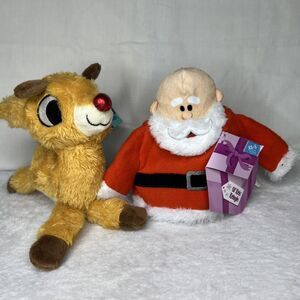 Lot 2 BARK BOX Dog Toy Rudolph Reindeer Kris Kringle Santa New Christmas